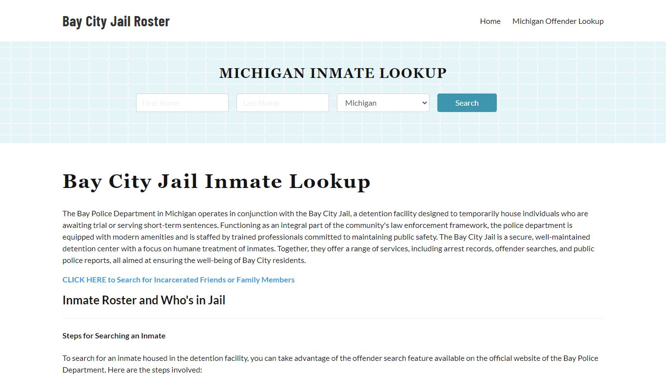 Bay Police Department & City Jail, MI Inmate Roster, Arrests, Mugshots